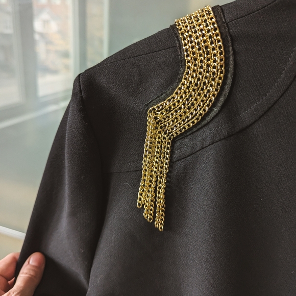 Preloved Rinascimento Black Italian Dress with Gold Shoulder Embellishments - L - Picture 11 of 16